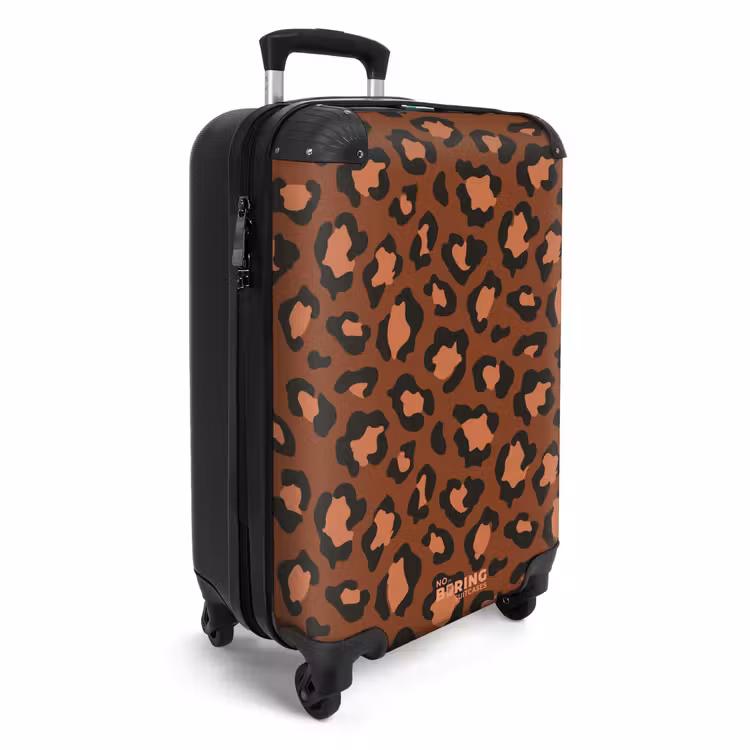 Dierenprints - Panterprint koffer in kastanjebruin en  zwart/terracotta NBS - Handbagage koffer - Unisex middel -productfoto_3d