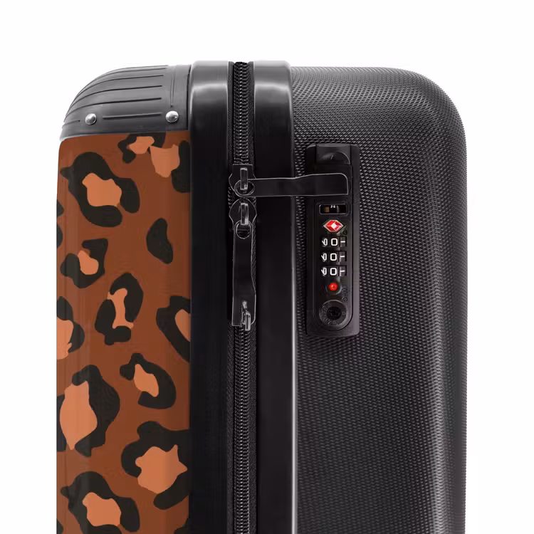 Dierenprints - Panterprint koffer in kastanjebruin en  zwart/terracotta NBS - Handbagage koffer - Unisex middel -slot