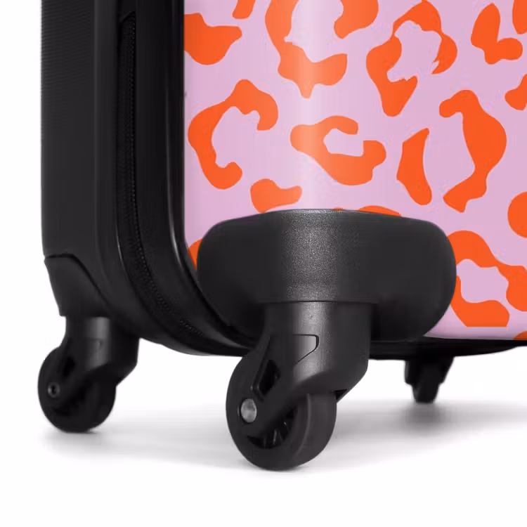 Dierenprints - Panterprint koffer in oranje en lichtroze NBS - Handbagage koffer - Unisex middel -wiel