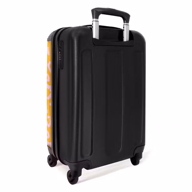Dierenprints - Panterprint koffer in oranje-geel en lichtroze NBS - Handbagage koffer - Unisex middel -achterkant