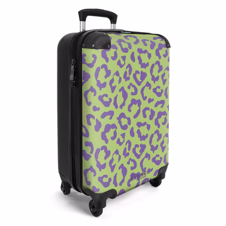 Dierenprints - Panterprint koffer in paars en groen NBS - Handbagage koffer - Unisex middel -productfoto_3d