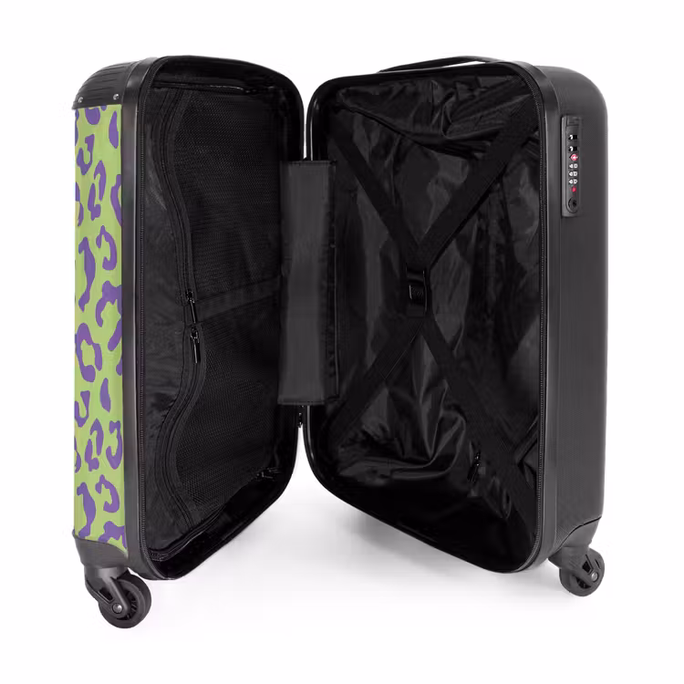 Dierenprints - Panterprint koffer in paars en groen NBS - Handbagage koffer - Unisex middel -binnenkant