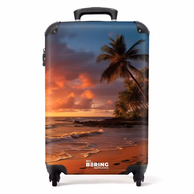 Strand met palmboom bij zonsondergang NBS - Handbagage koffer - Unisex middel -productfoto_recht