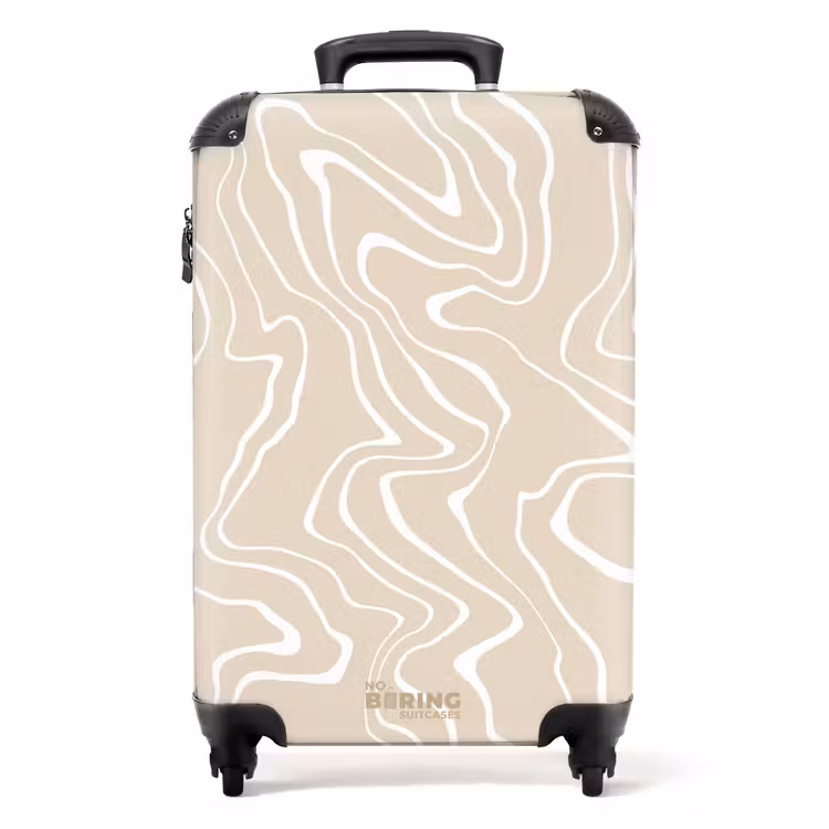 Beige achtergrond met abstracte witte lijnen NBS - Handbagage koffer - Unisex middel -productfoto_recht