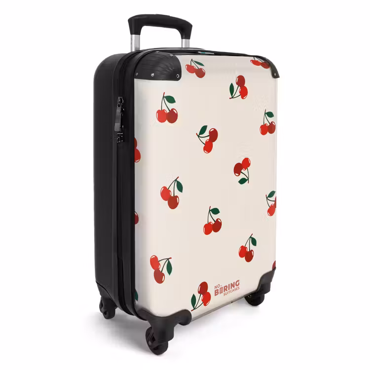 Beige achtergrond met patroon van grote kersen NBS - Handbagage koffer - Unisex middel -productfoto_3d