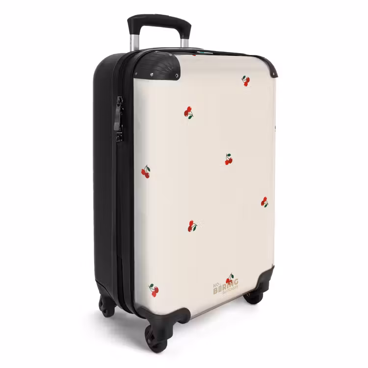 Beige achtergrond met patroon van kleine kersen NBS - Handbagage koffer - Unisex middel -productfoto_3d
