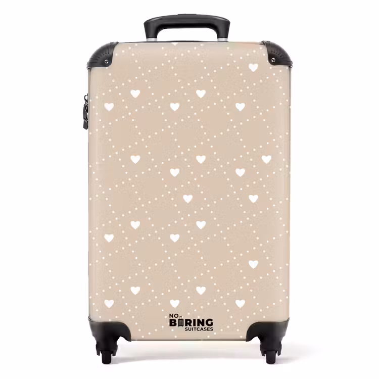 Beige achtergrond met witte hartjes NBS - Handbagage koffer - Volwassenen Unisex middel -productfoto_recht