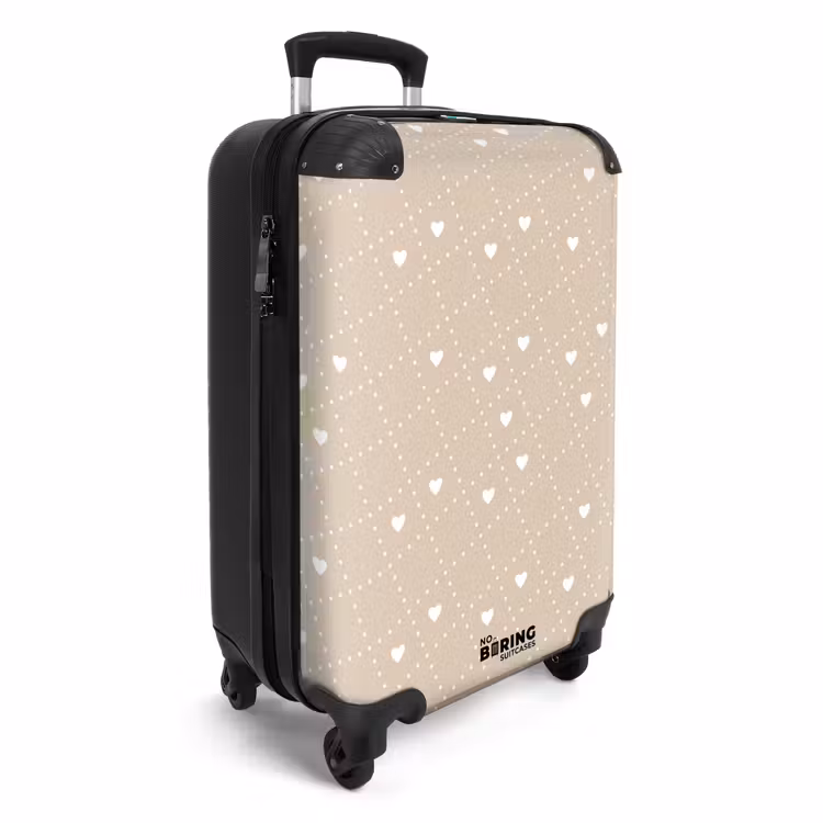 Beige achtergrond met witte hartjes NBS - Handbagage koffer - Volwassenen Unisex middel -productfoto_3d