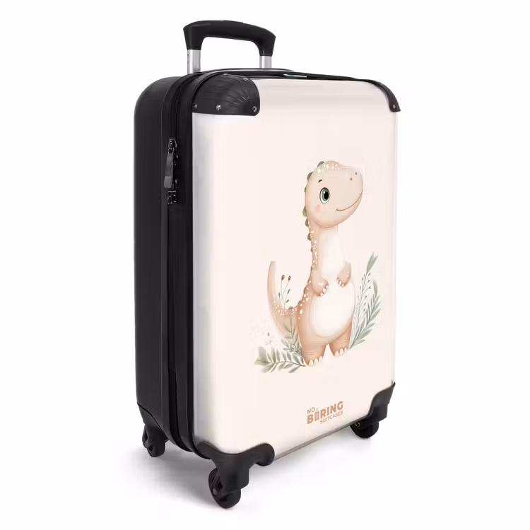 Beige dinosaurus met groene blaadjes NBS - Handbagage koffer - Volwassenen Unisex middel -productfoto_3d