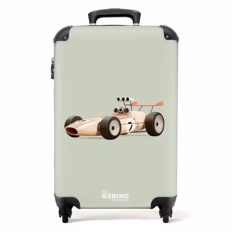 Beige retro raceauto op groen achtergrond NBS - Handbagage koffer - Volwassenen Unisex middel -productfoto_recht
