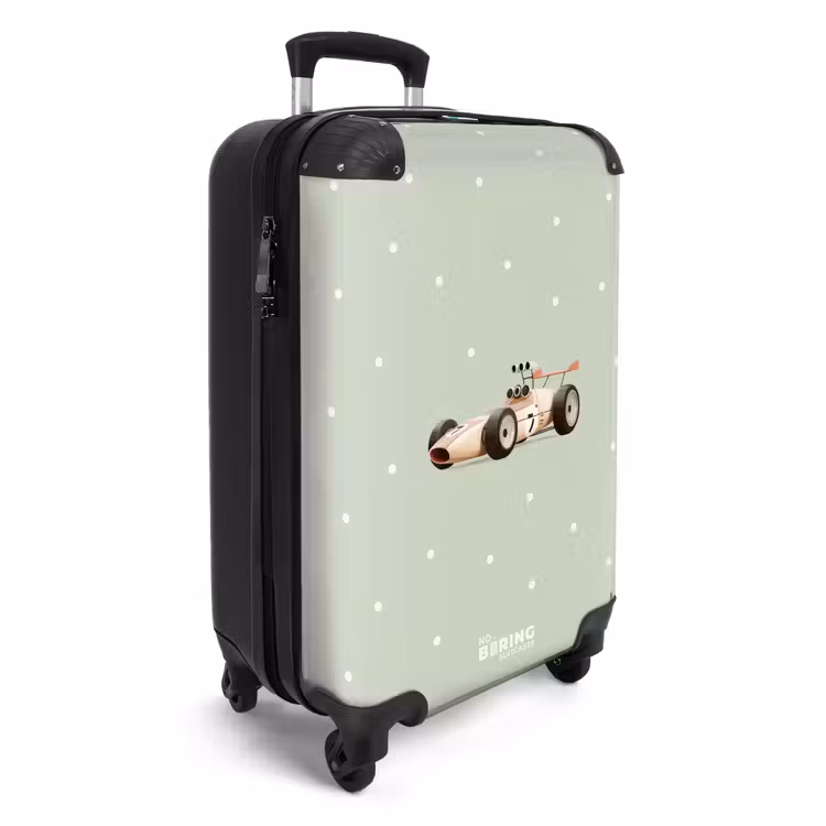 Beige retro raceauto op groene stippen achtergrond NBS - Handbagage koffer - Volwassenen Unisex middel -productfoto_3d