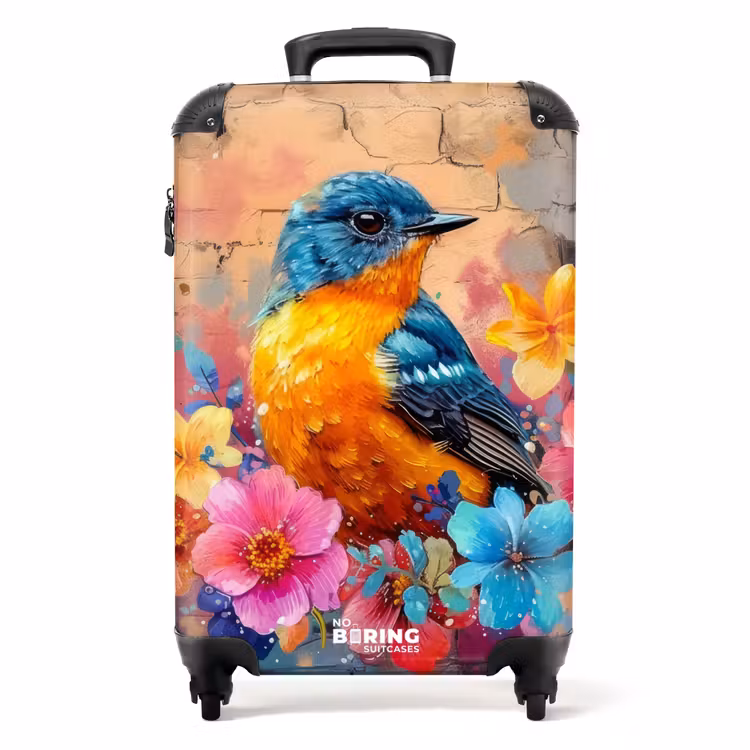 Vogel met bloemen in graffiti stijl NBS - Handbagage koffer - Unisex middel -productfoto_recht