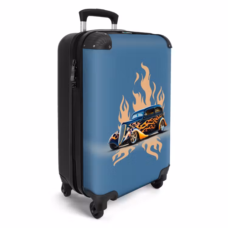 Zwarte auto met beige vlammen NBS - Handbagage koffer - Unisex middel -productfoto_3d