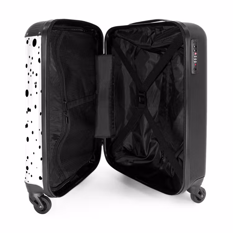 Zwarte stippen in uiteenlopende groottes op een witte achtergrond NBS - Handbagage koffer - Volwassenen Unisex middel -binnenkant