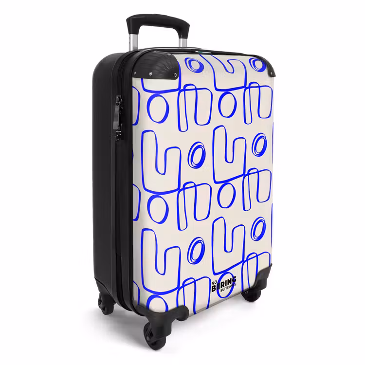 Blauwe abstracte lijnen op beige achtergrond NBS - Handbagage koffer - Volwassenen Unisex middel -productfoto_3d