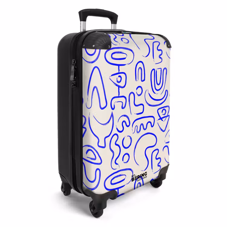 Blauwe abstracte vormen op beige NBS - Handbagage koffer - Volwassenen Unisex middel -productfoto_3d