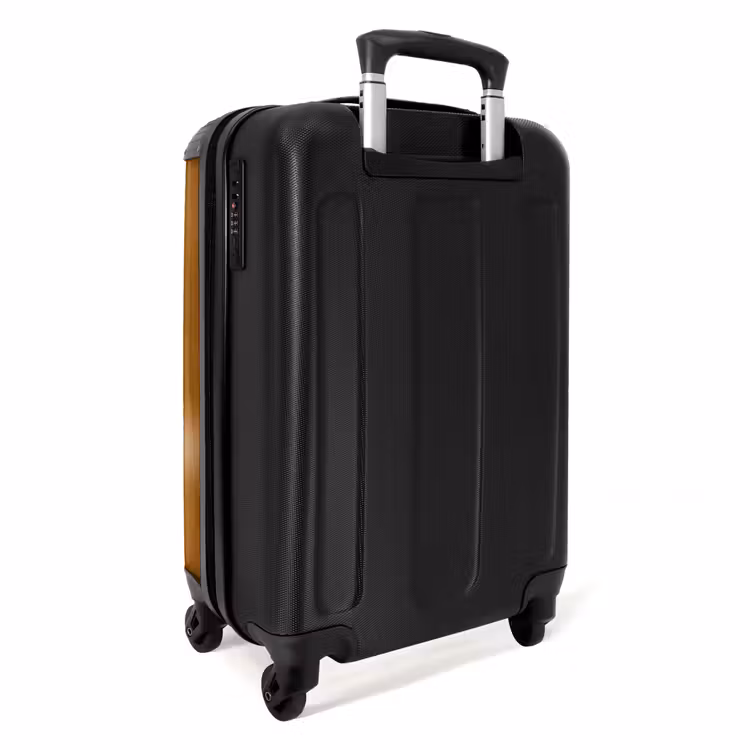 Blauwe auto met gele vlammen NBS - Handbagage koffer - Unisex middel -achterkant