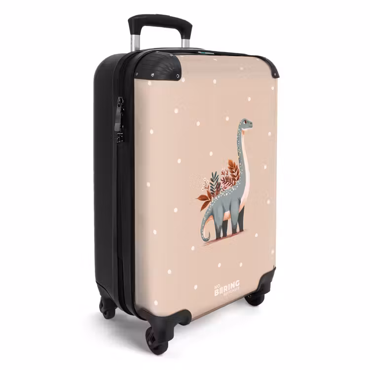Blauwe dinosaurus op een beige stippenachtergrond NBS - Handbagage koffer - Volwassenen Unisex middel -productfoto_3d