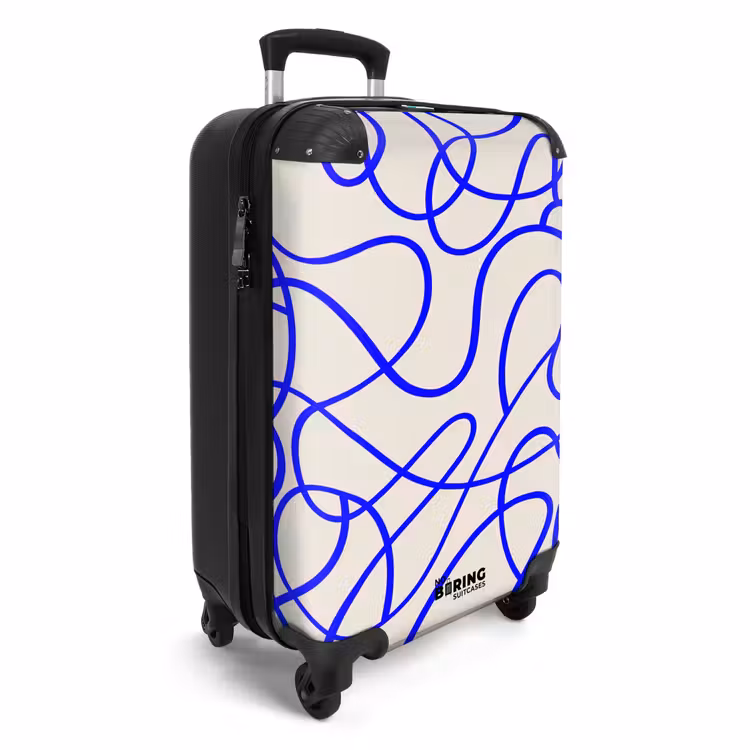 Blauwe lijnen op beige achtergrond NBS - Handbagage koffer - Volwassenen Unisex middel -productfoto_3d
