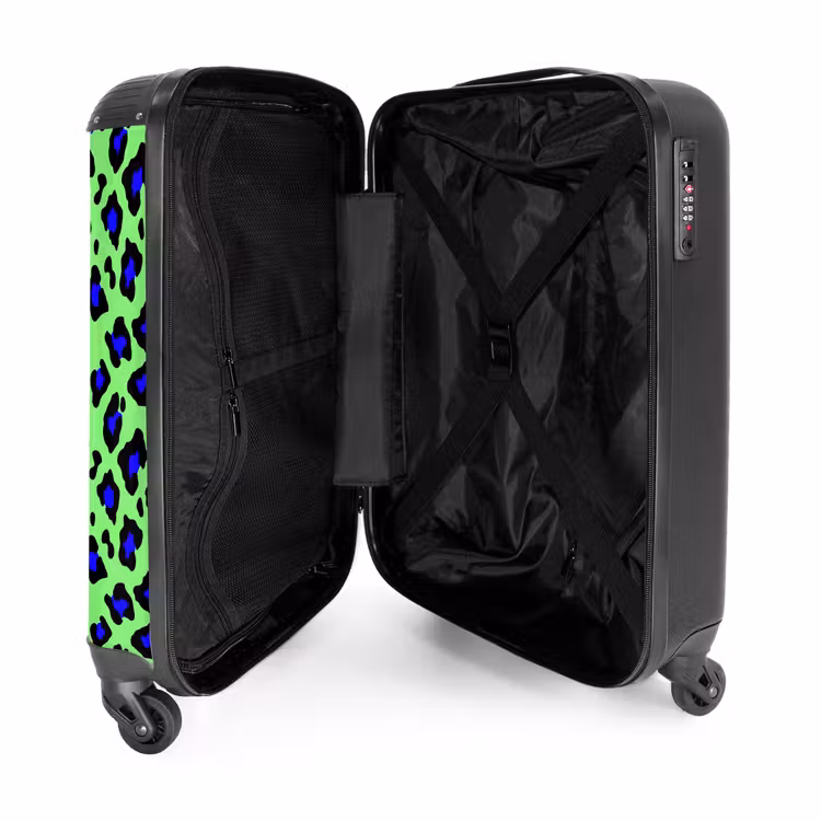Blauw uipaardpatroon op groene achtergrond NBS - Handbagage koffer - Volwassenen Unisex middel -binnenkant