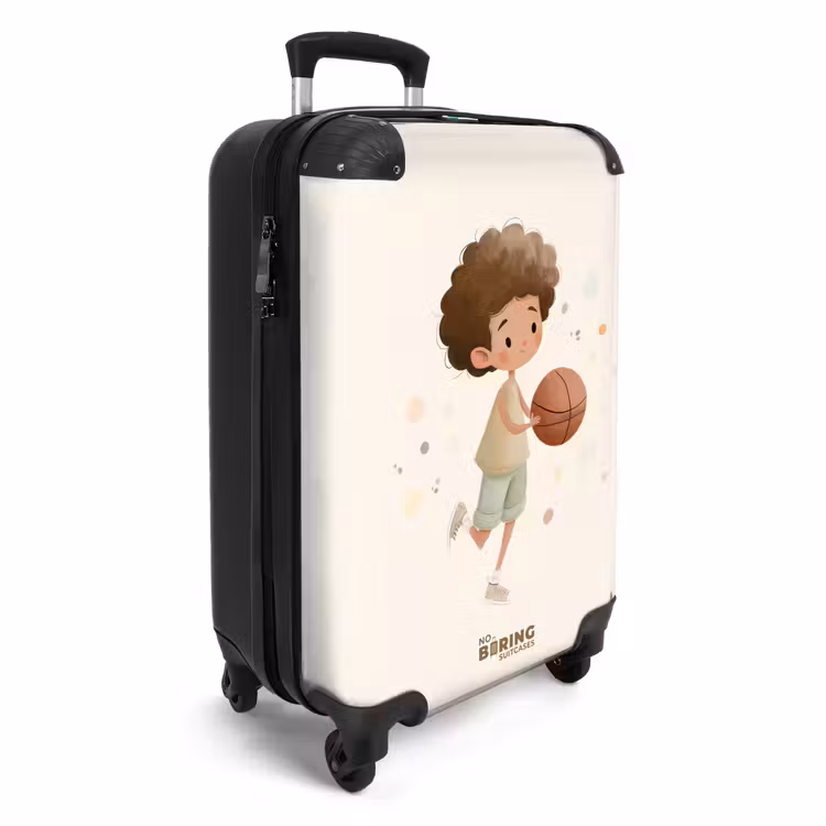 Jongen met een basketbal in beige kleuren NBS - Handbagage koffer - Volwassenen Unisex middel -productfoto_3d