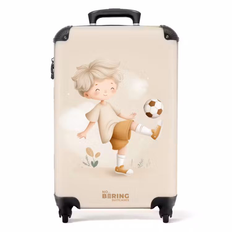 Jongen met een voetbal in beige kleuren NBS - Handbagage koffer - Volwassenen Unisex middel -productfoto_recht