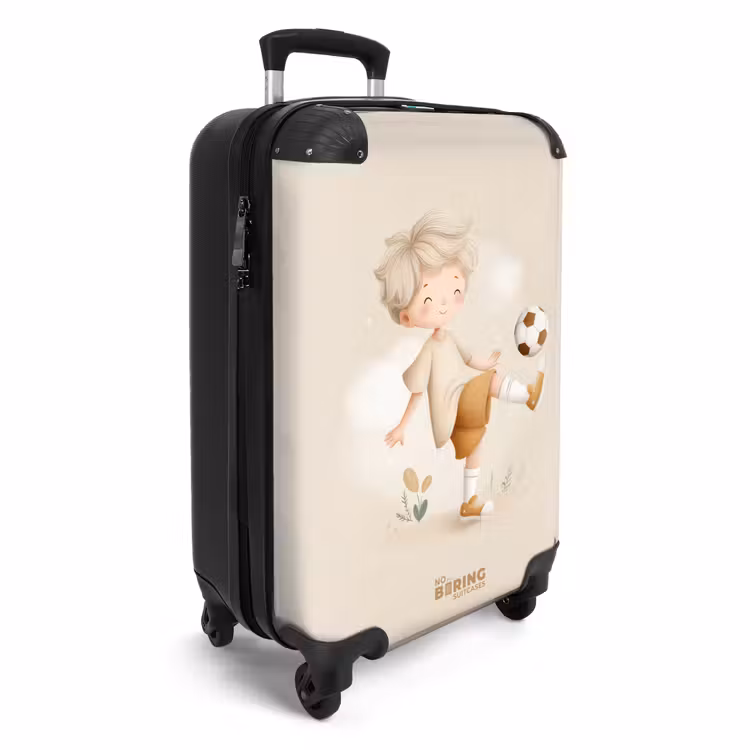 Jongen met een voetbal in beige kleuren NBS - Handbagage koffer - Volwassenen Unisex middel -productfoto_3d