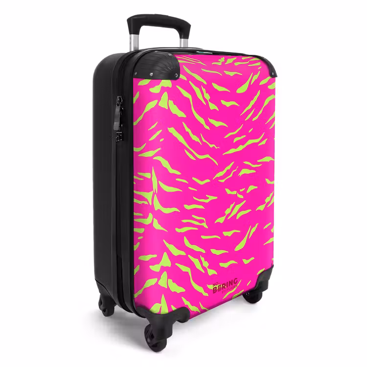 Felroze tijgerprint met limoengroene strepen NBS - Handbagage koffer - Volwassenen Unisex middel -productfoto_3d