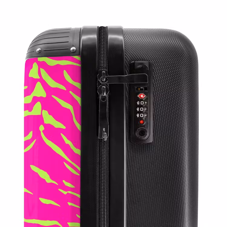 Felroze tijgerprint met limoengroene strepen NBS - Handbagage koffer - Volwassenen Unisex middel -slot