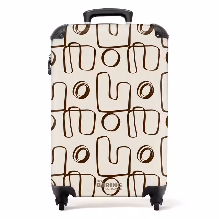 Bruine abstracte lijnen op beige achtergrond NBS - Handbagage koffer - Volwassenen Unisex middel -productfoto_recht