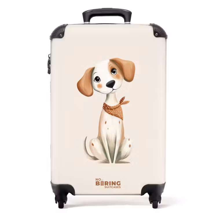 Bruin gevlekte pup op een beige achtergrond NBS - Handbagage koffer - Volwassenen Unisex middel -productfoto_recht