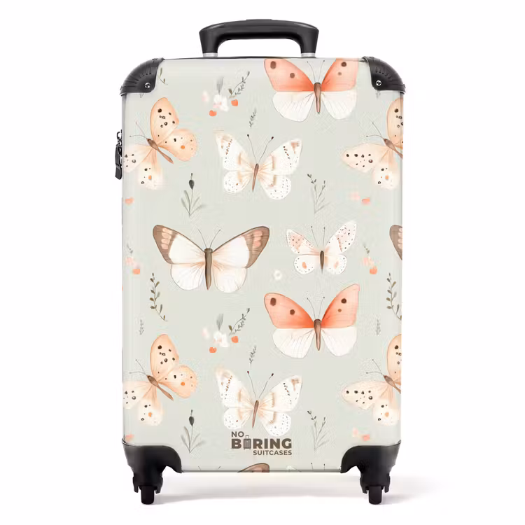 Vlinder patroon in zachte oranje en rode tinten NBS - Handbagage koffer - Volwassenen Unisex middel -productfoto_recht