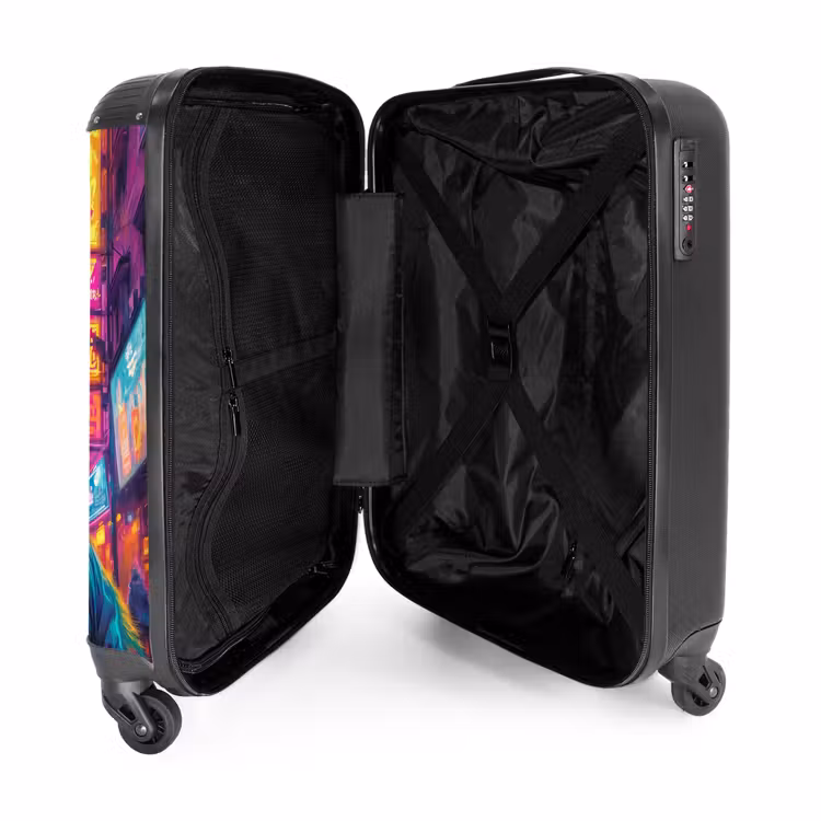 Kat met jas in kleurrijke stad NBS - Handbagage koffer - Unisex middel -binnenkant