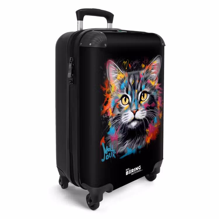 Kat met kleurrijke penseelstreken NBS - Handbagage koffer - Volwassenen Unisex middel -productfoto_3d