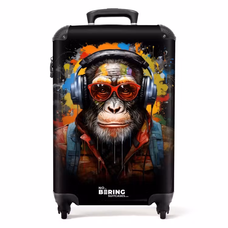 Chimpansee met Koptelefoon en Graffiti-Spray NBS - Handbagage koffer - Unisex middel -productfoto_recht