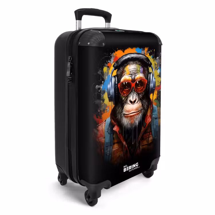 Chimpansee met Koptelefoon en Graffiti-Spray NBS - Handbagage koffer - Unisex middel -productfoto_3d