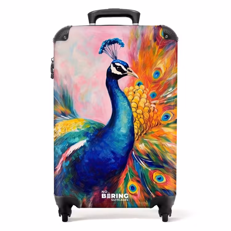 Kleurrijk portret van een pauw in olieverf NBS - Handbagage koffer - Unisex middel -productfoto_recht