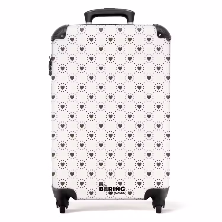 Crèmekleurige achtergrond met bruine hartjes NBS - Handbagage koffer - Volwassenen Unisex middel -productfoto_recht