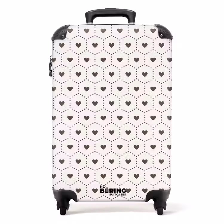 Crèmekleurige achtergrond met bruine hartjes NBS - Handbagage koffer - Volwassenen Unisex middel -productfoto_recht