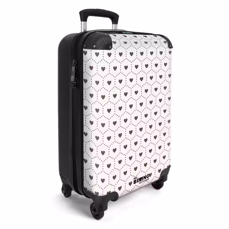 Crèmekleurige achtergrond met bruine hartjes NBS - Handbagage koffer - Volwassenen Unisex middel -productfoto_3d