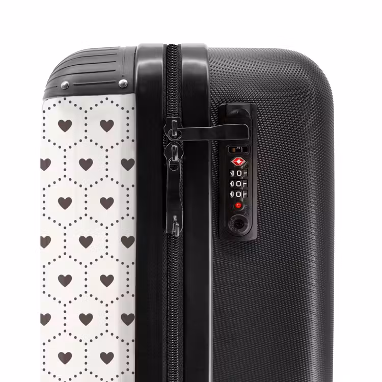 Crèmekleurige achtergrond met bruine hartjes NBS - Handbagage koffer - Volwassenen Unisex middel -slot