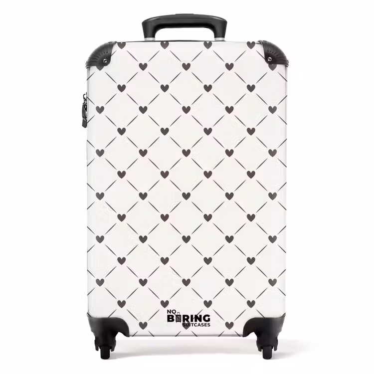 Crèmekleurige achtergrond met bruine hartjes NBS - Handbagage koffer - Volwassenen Unisex middel -productfoto_recht