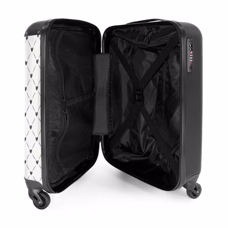 Crèmekleurige achtergrond met bruine hartjes NBS - Handbagage koffer - Volwassenen Unisex middel -binnenkant