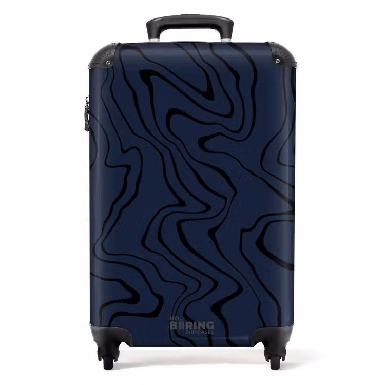 Donkerblauwe achtergrond met abstracte zwarte lijnen NBS - Handbagage koffer - Unisex middel -productfoto_recht