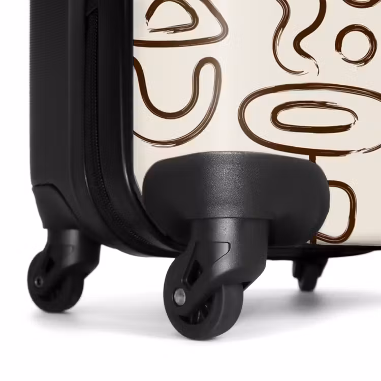 Donkerbruine abstracte vormen op beige NBS - Handbagage koffer - Volwassenen Unisex middel -wiel