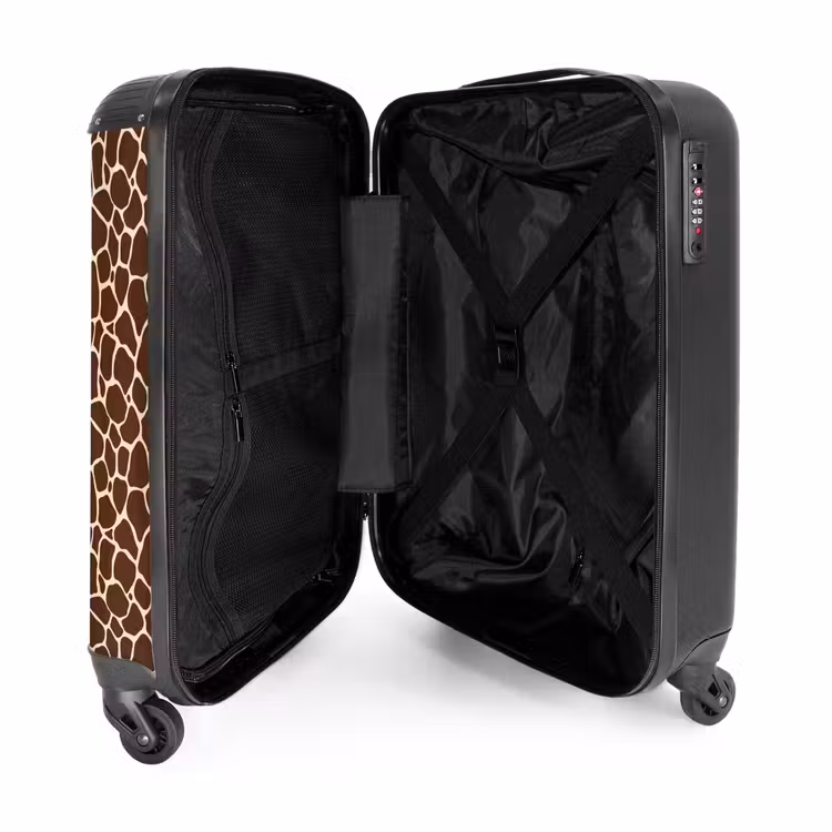Donkerbruin giraffepatroon met beige aders NBS - Handbagage koffer - Volwassenen Unisex middel -binnenkant