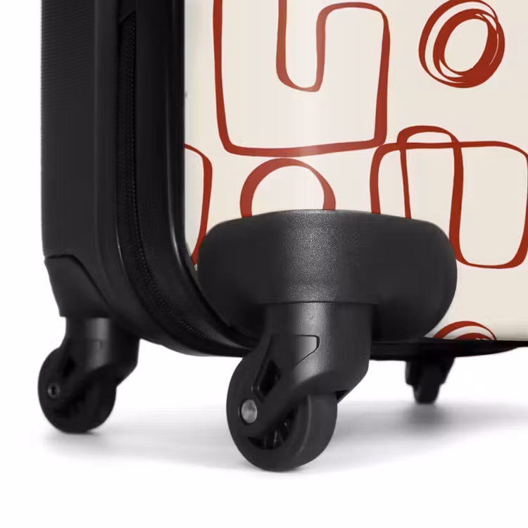 Donkerrode abstracte lijnen op beige achtergrond NBS - Handbagage koffer - Volwassenen Unisex middel -wiel