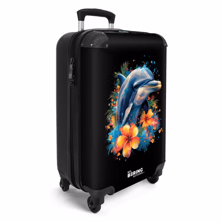 Dolfijn te midden van graffiti bloemen NBS - Handbagage koffer - Unisex middel -productfoto_3d