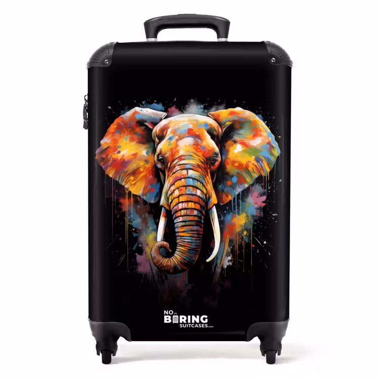 Olifant versierd met kleurrijke spetters NBS - Handbagage koffer - Unisex middel -productfoto_recht
