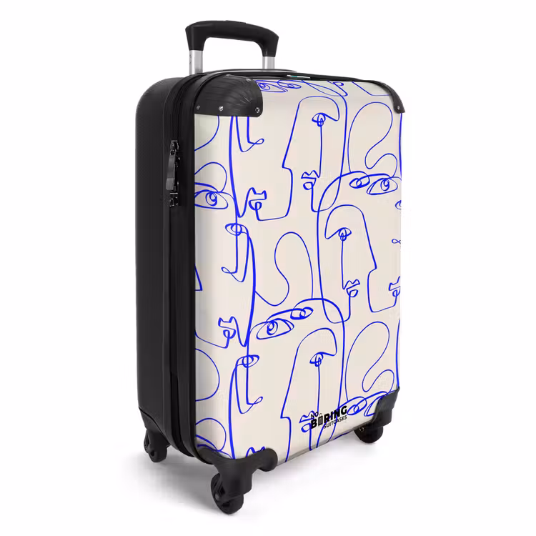 Gezichten in blauwe lijn op beige achtergrond NBS - Handbagage koffer - Volwassenen Unisex middel -productfoto_3d
